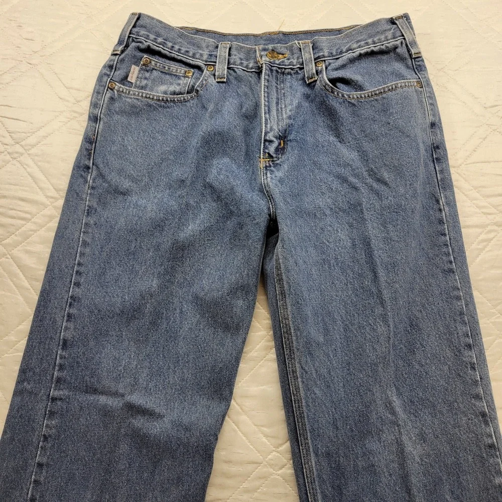 Carhartt pleated blue jeans size 35X30